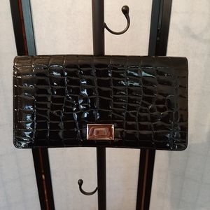Black Croc Embossed Patent Leather Clutch